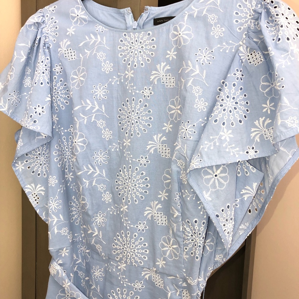 Ann Taylor Light Blue Floral Embroidered Midi Dress - Picture 3 of 12